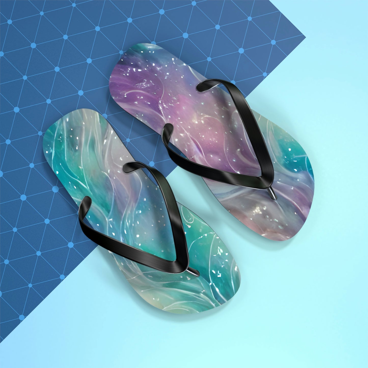 Flip Flops with Turquoise and Pink Design