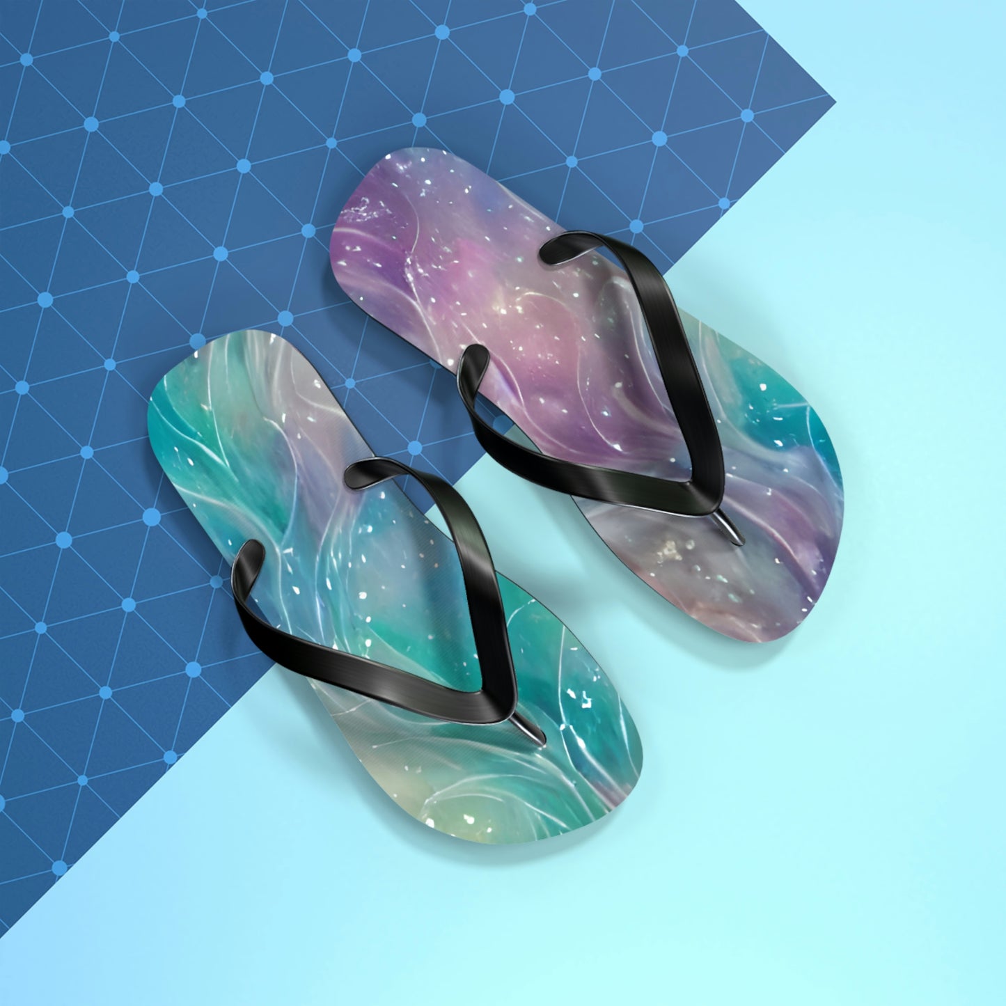 Flip Flops with Turquoise and Pink Design