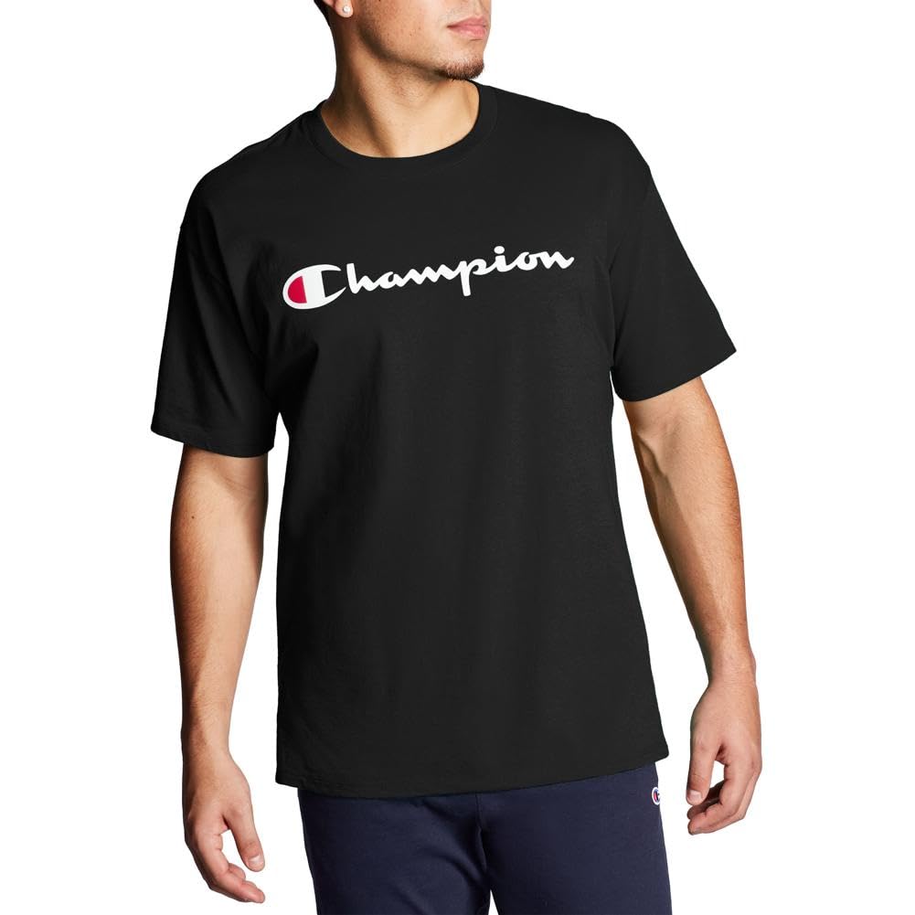 Champion, Cotton Midweight Crewneck Tee, T-Shirt for Men, (Reg. or Big & Tall), Black Script, 4X-Large