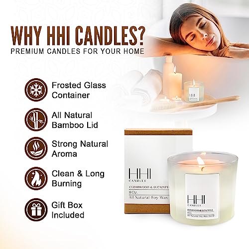 All-Natural Cedarwood Candle Scented Soy Candle | Cedarwood and Eucalyptus Candle | A Fresh Blend Cedarwood and Eucalyptus | Large Eight Ounce Single Wick Candle | Long Burn time | HHI Candles