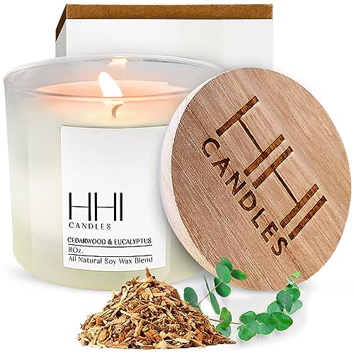 All-Natural Cedarwood Candle Scented Soy Candle | Cedarwood and Eucalyptus Candle | A Fresh Blend Cedarwood and Eucalyptus | Large Eight Ounce Single Wick Candle | Long Burn time | HHI Candles