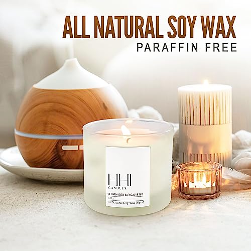 All-Natural Cedarwood Candle Scented Soy Candle | Cedarwood and Eucalyptus Candle | A Fresh Blend Cedarwood and Eucalyptus | Large Eight Ounce Single Wick Candle | Long Burn time | HHI Candles