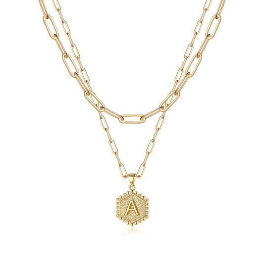 MMOOHAM Dainty Gold Initial Hexagon Necklace - Layered Choker for Women and Teen Girls