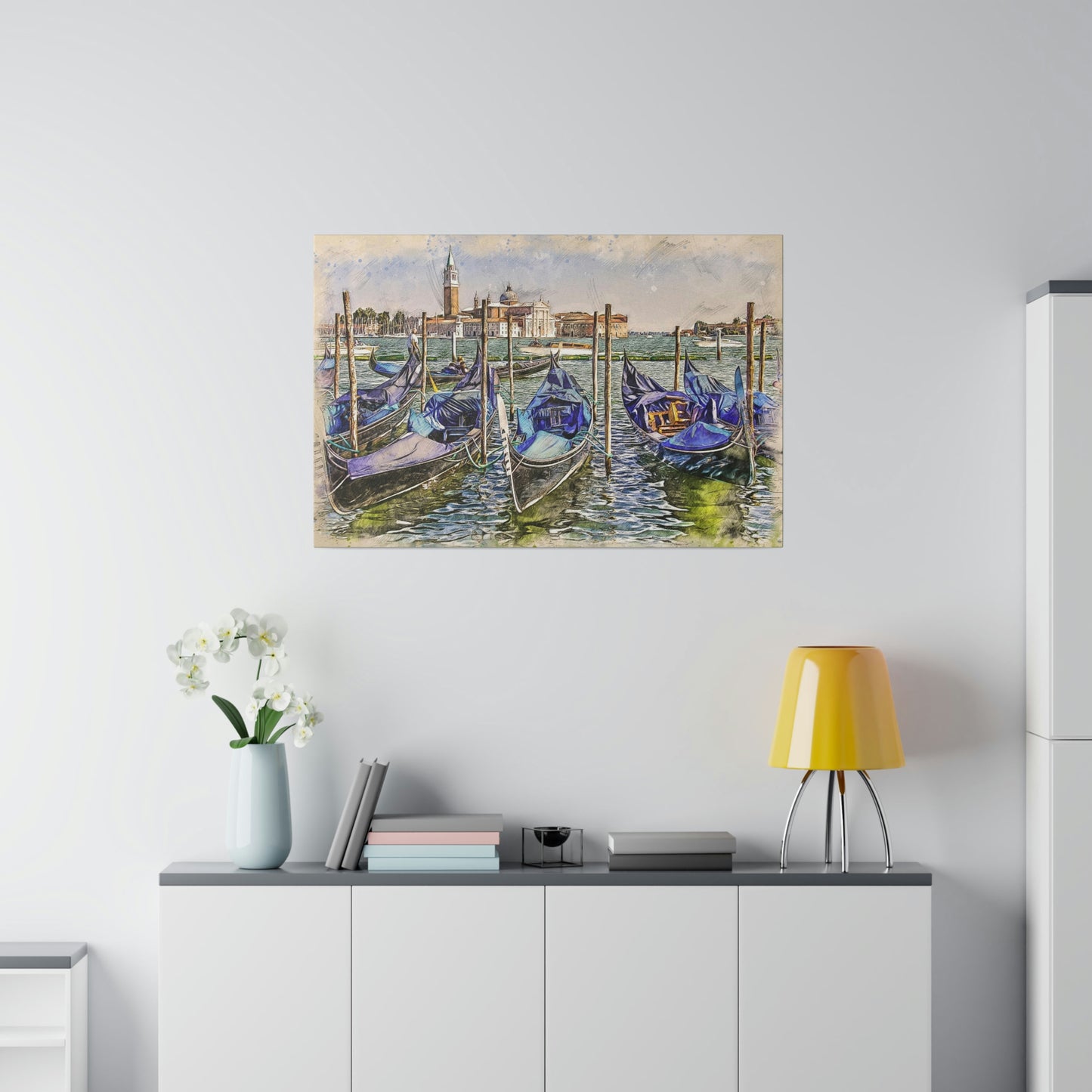 Venice Italy Gondolas Painting Matte Canvas print, Stretched