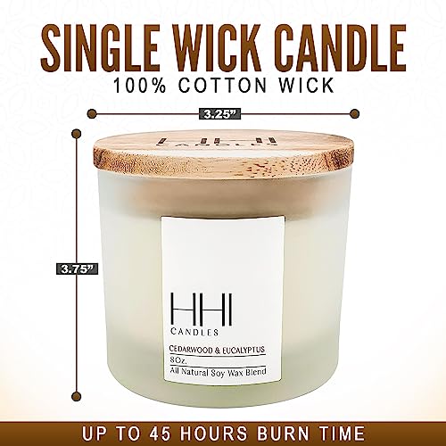 All-Natural Cedarwood Candle Scented Soy Candle | Cedarwood and Eucalyptus Candle | A Fresh Blend Cedarwood and Eucalyptus | Large Eight Ounce Single Wick Candle | Long Burn time | HHI Candles