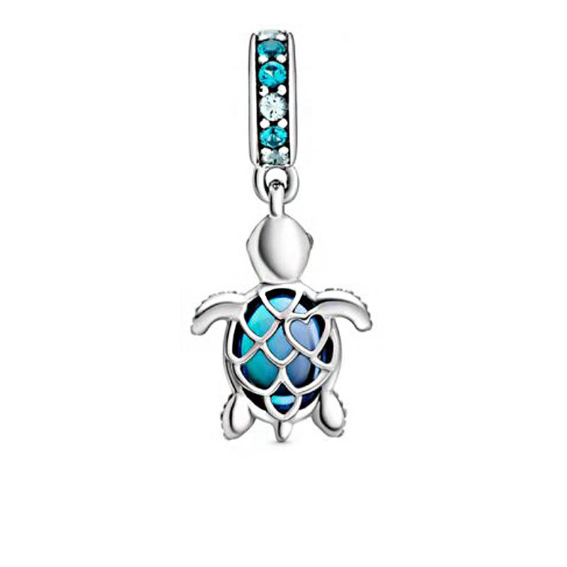 Elegant Silver and Blue Turtle Charm for your Bracelet - Perfect Gift for Animal Lovers