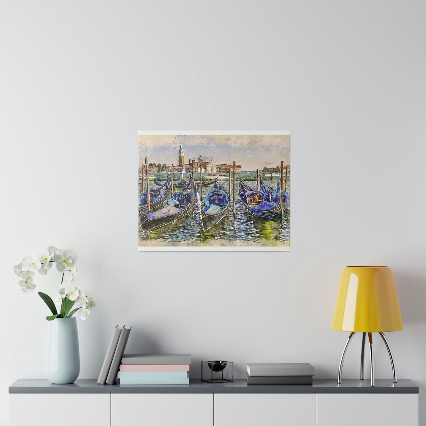 Venice Italy Gondolas Painting Matte Canvas print, Stretched