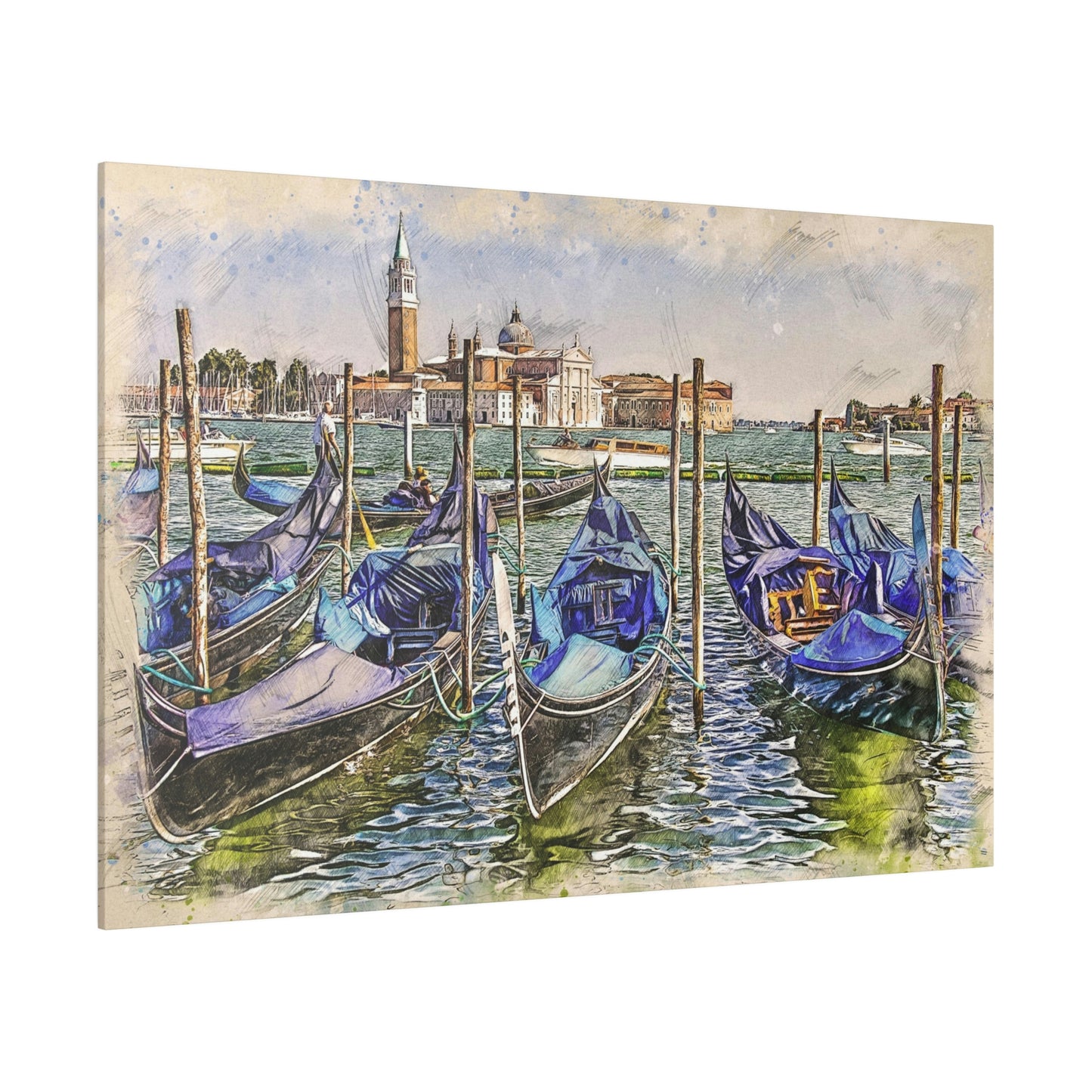 Venice Italy Gondolas Painting Matte Canvas print, Stretched