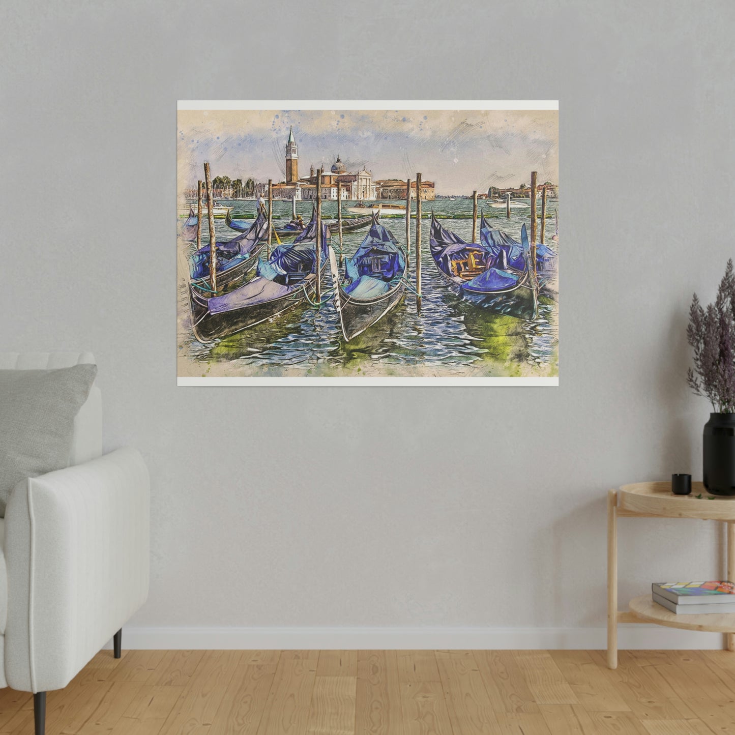 Venice Italy Gondolas Painting Matte Canvas print, Stretched