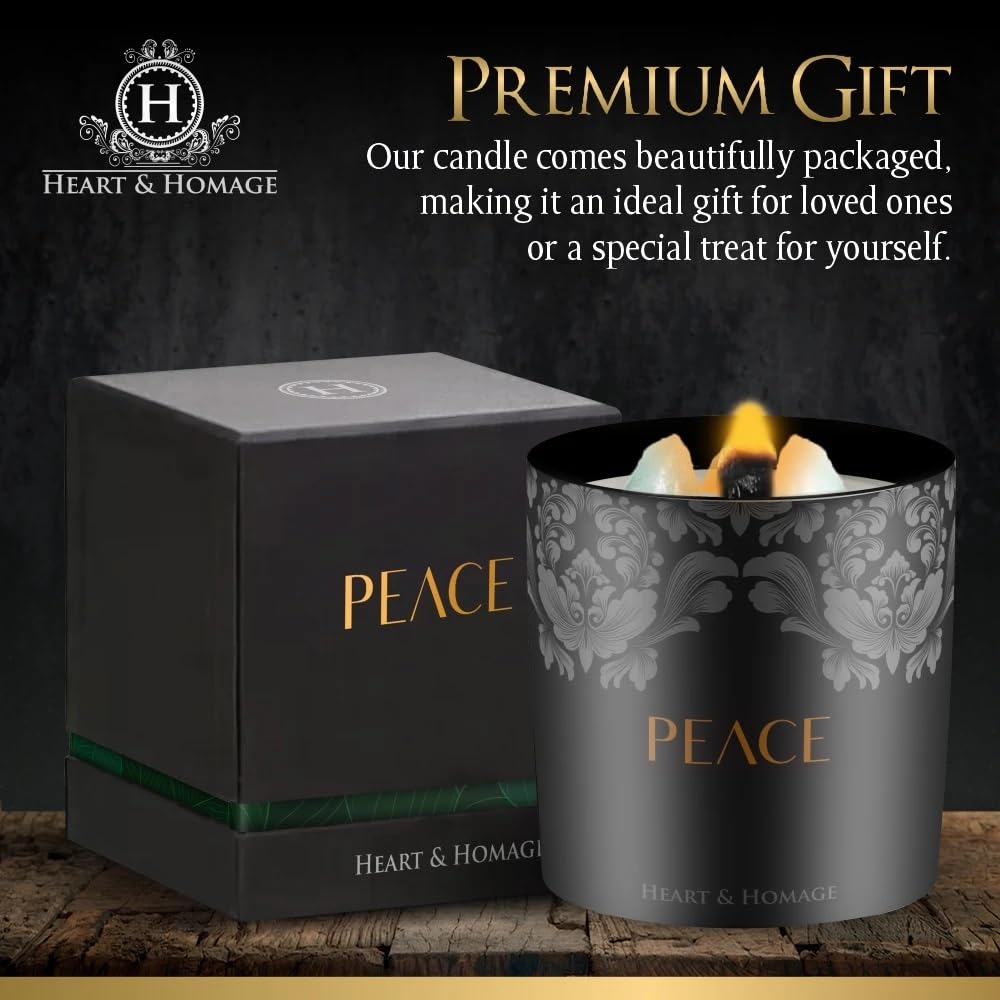 Heart & Homage Natural Scented Meditation Candle with Healing Crystals - Luxurious Wood Wick Candle - Crystal Candle with Premium Gift Packaging, 8.11 oz (Sandalwood)