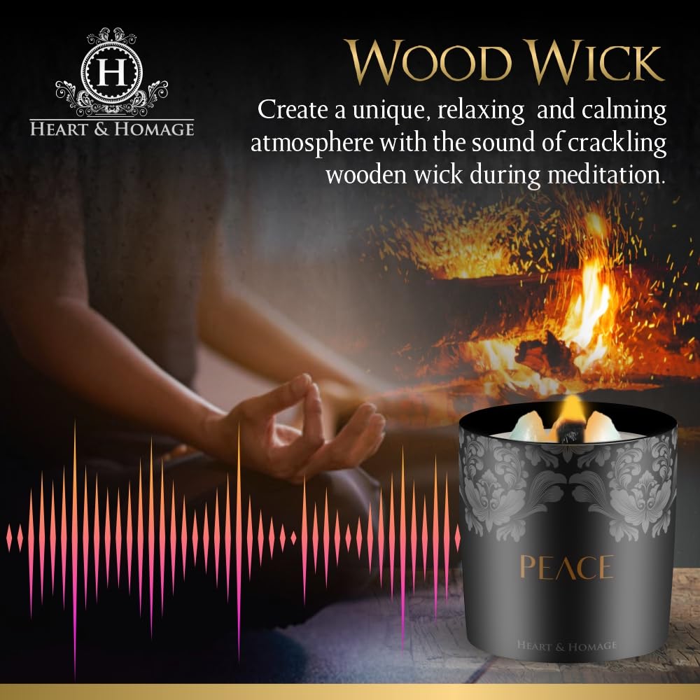 Heart & Homage Natural Scented Meditation Candle with Healing Crystals - Luxurious Wood Wick Candle - Crystal Candle with Premium Gift Packaging, 8.11 oz (Sandalwood)