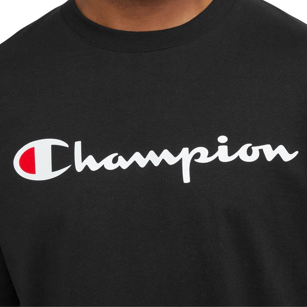 Champion, Cotton Midweight Crewneck Tee, T-Shirt for Men, (Reg. or Big & Tall), Black Script, 4X-Large