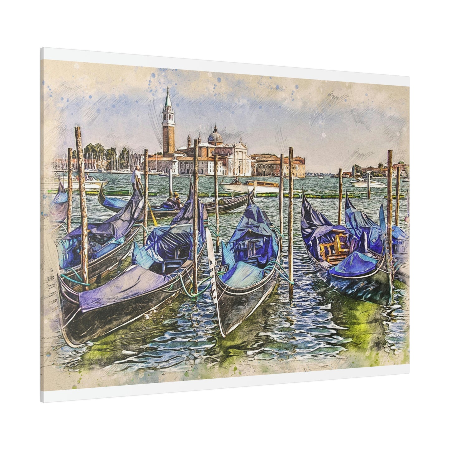 Venice Italy Gondolas Painting Matte Canvas print, Stretched