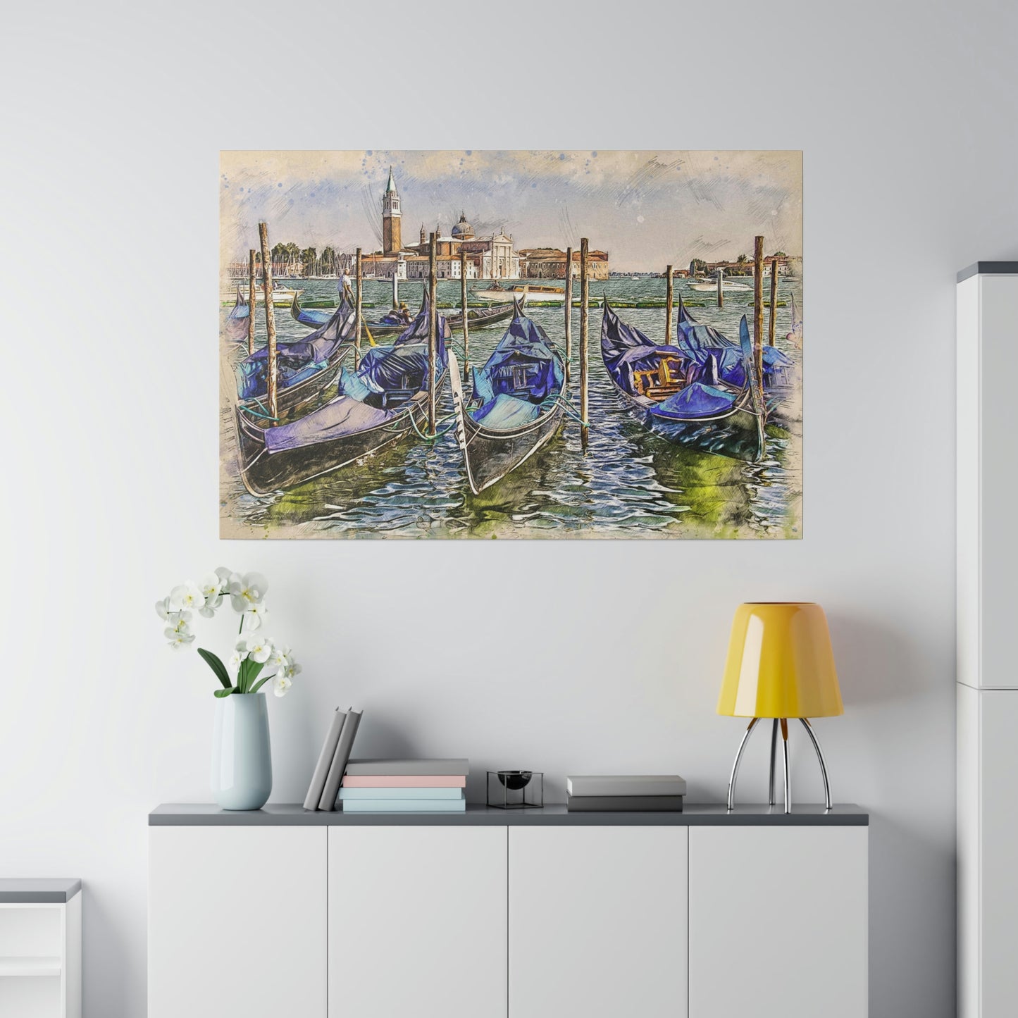 Venice Italy Gondolas Painting Matte Canvas print, Stretched