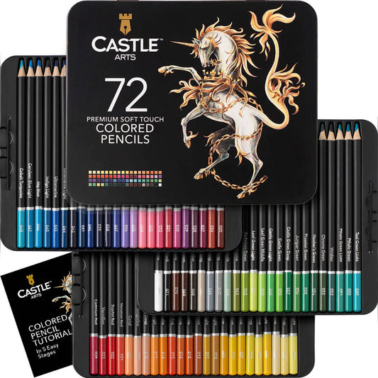 Castle Art Supplies Set of 72 Colored Pencils with Soft Soul Mines for Artists, Professionals and Adult Colorists