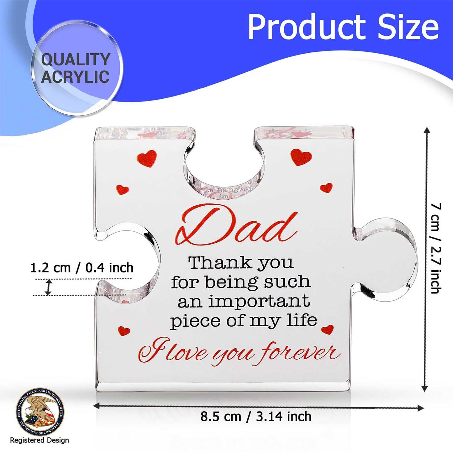 VELENTI Dad Birthday Gift - Engraved Acrylic Block Puzzle Birthday Gifts for Dad 3.35 x 2.76 inch - Cool Dad Presents from Daughter, Son, Mom - Heartwarming Men Birthday Gift, Ideas Paperweights