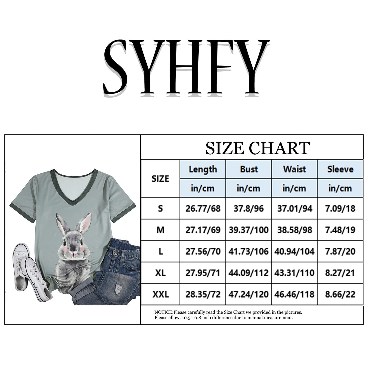 Easter Bunny Shirt for Women Cute Rabbit Short Sleeve V Neck Tee Casual Printed Holiday Tops Gray