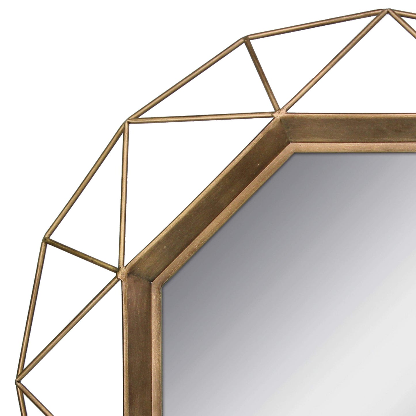 Stonebriar Decorative Antique Gold 28.3" Geometric Metal Wire Frame Hanging Wall Mirror with Mounting Brackets, Modern Decor for the Living Room, Bedroom, Bathroom, Hallway, and Entryway