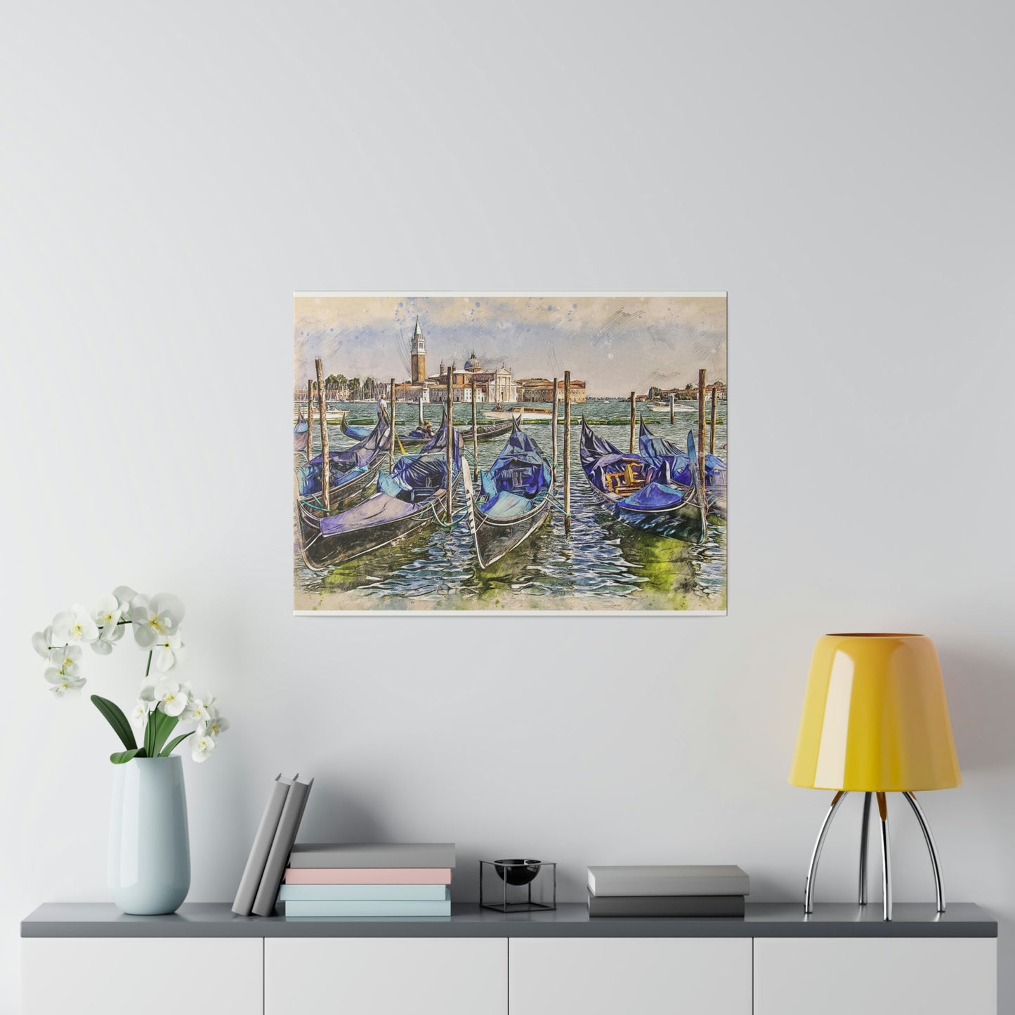 Venice Italy Gondolas Painting Matte Canvas print, Stretched