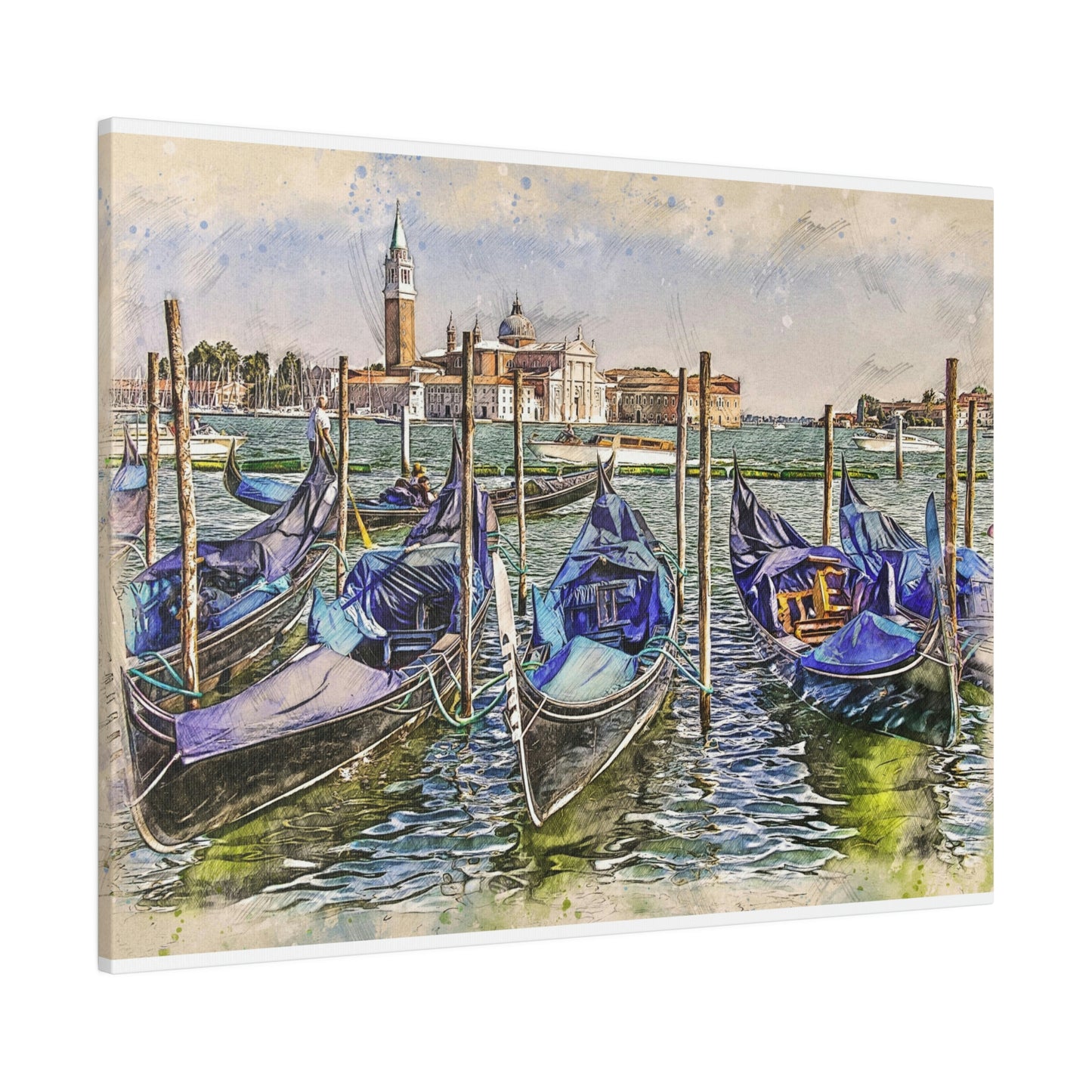 Venice Italy Gondolas Painting Matte Canvas print, Stretched