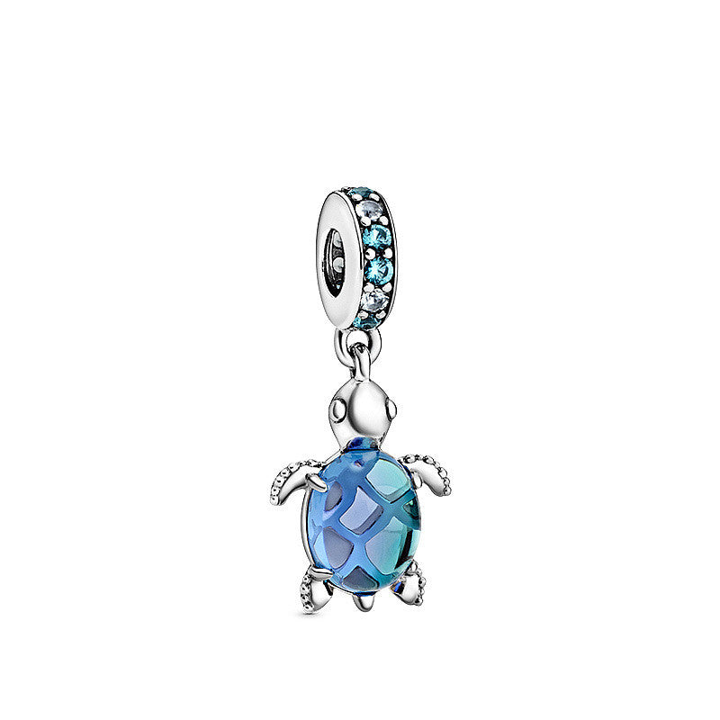 Elegant Silver and Blue Turtle Charm for your Bracelet - Perfect Gift for Animal Lovers