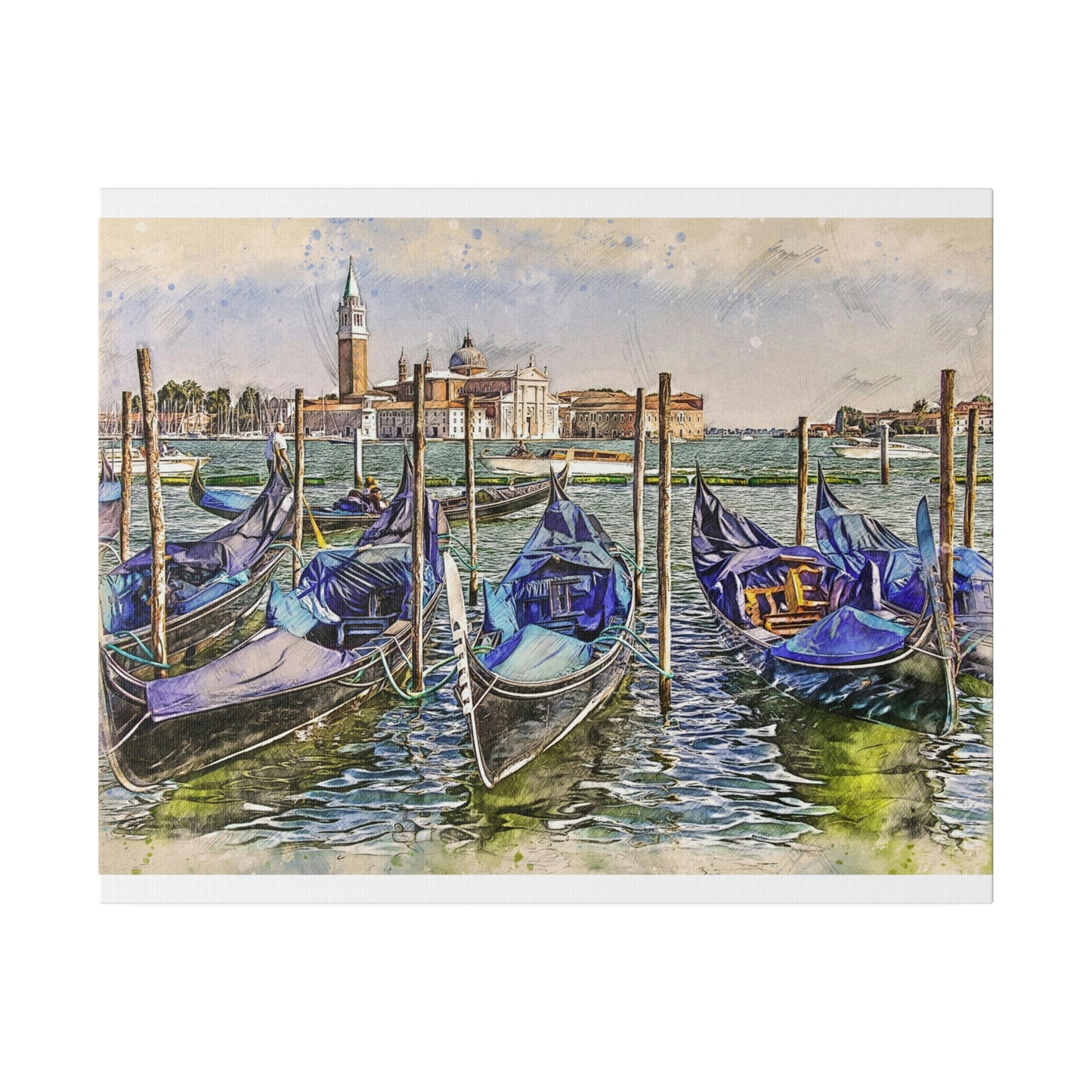 Venice Italy Gondolas Painting Matte Canvas print, Stretched