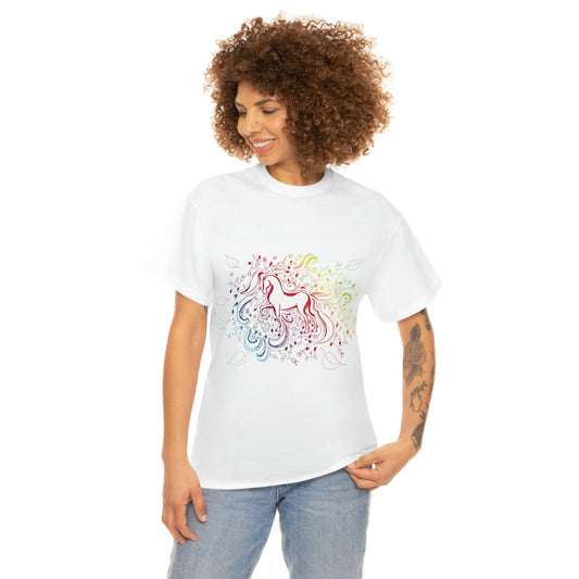 Unisex Heavy Cotton Tee With Colourful Horse Print