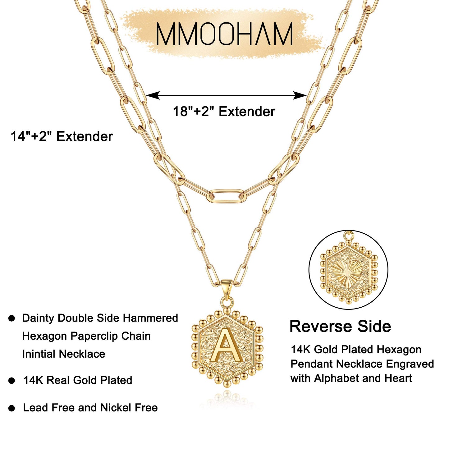 MMOOHAM Dainty Gold Initial Hexagon Necklace - Layered Choker for Women and Teen Girls