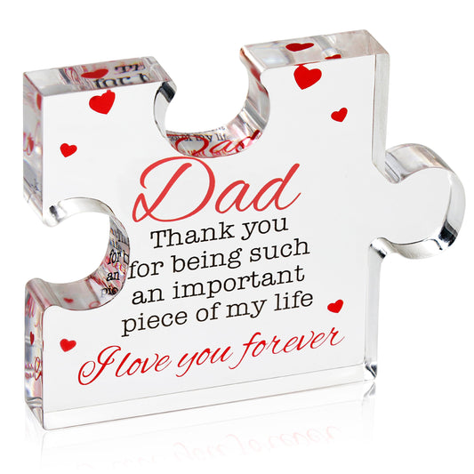 VELENTI Dad Birthday Gift - Engraved Acrylic Block Puzzle Birthday Gifts for Dad 3.35 x 2.76 inch - Cool Dad Presents from Daughter, Son, Mom - Heartwarming Men Birthday Gift, Ideas Paperweights