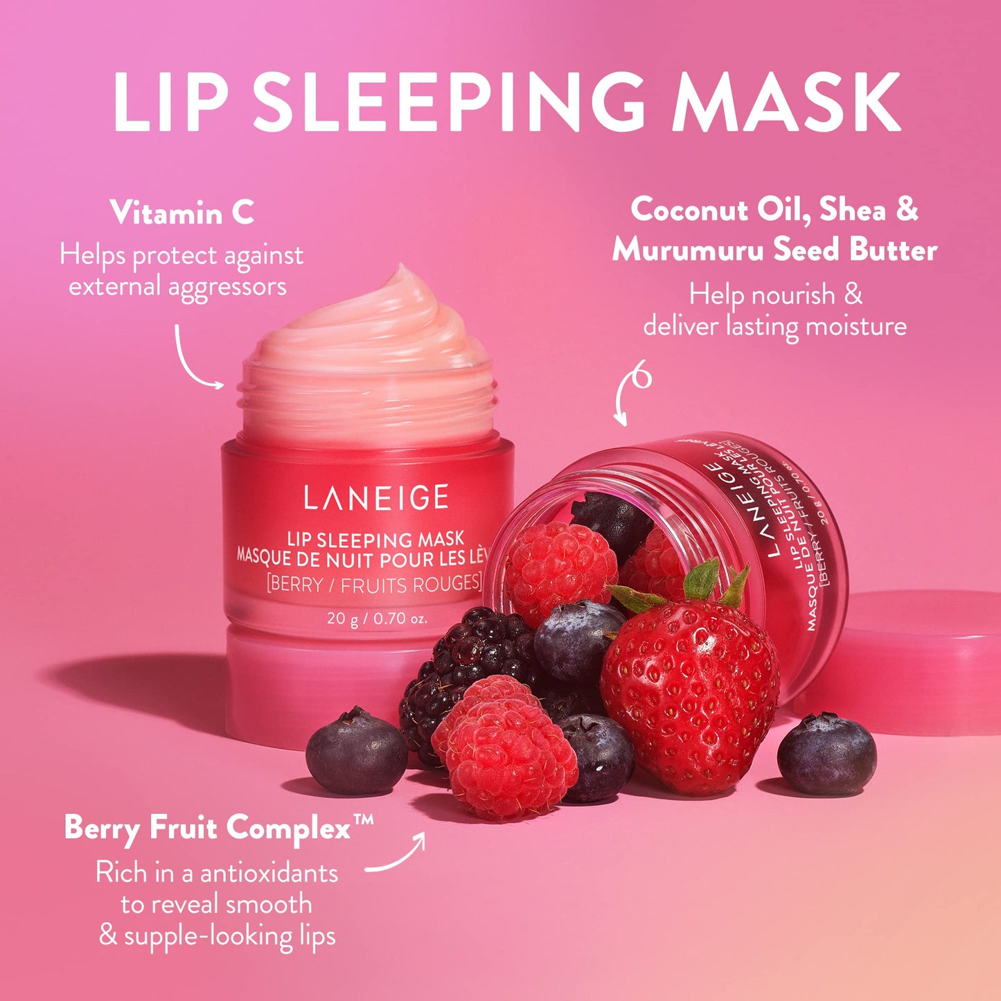 LANEIGE Berries 'N Choco Kisses Set: Lip Glowy Balm Berry (Full Sized) & Chocolate (Travel Sized), Hydrate, Nourish