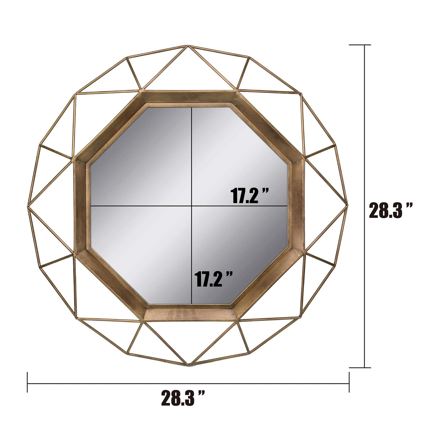 Stonebriar Decorative Antique Gold 28.3" Geometric Metal Wire Frame Hanging Wall Mirror with Mounting Brackets, Modern Decor for the Living Room, Bedroom, Bathroom, Hallway, and Entryway