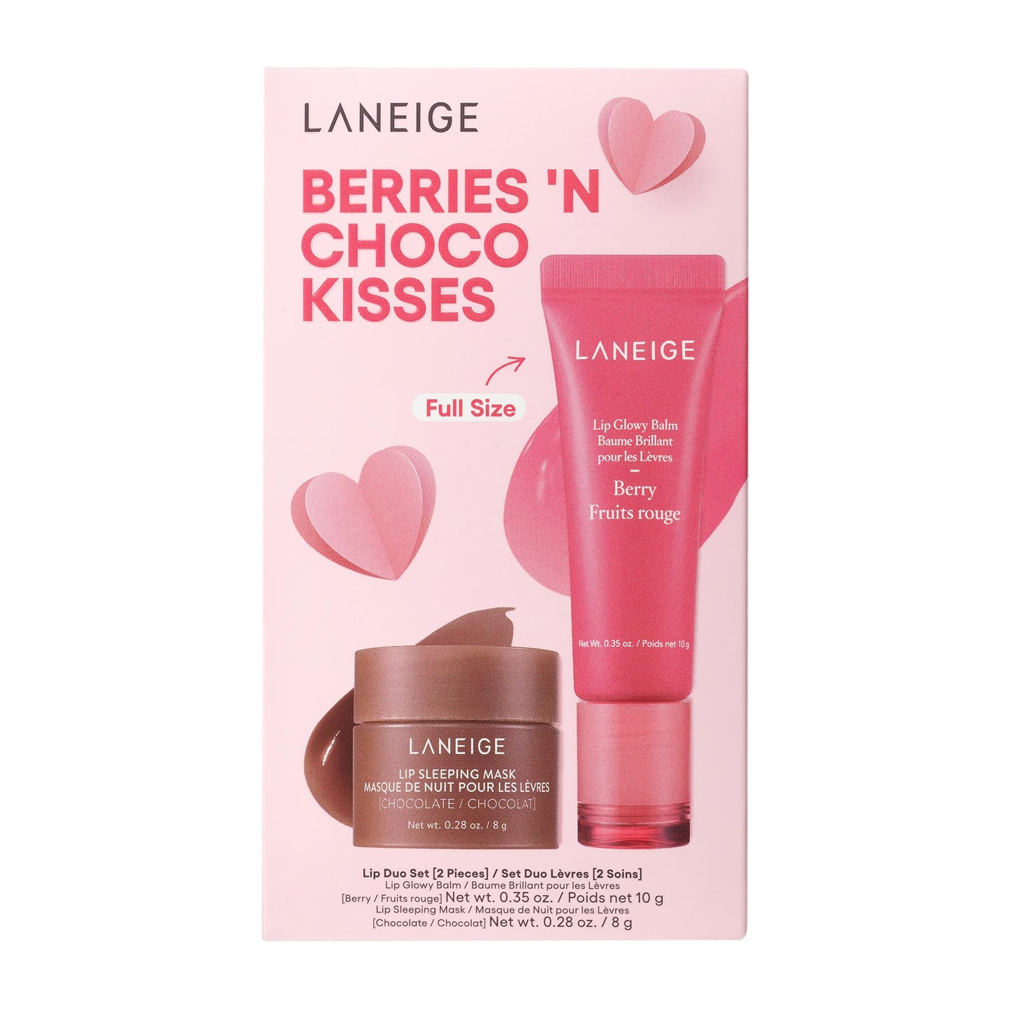 LANEIGE Berries 'N Choco Kisses Set: Lip Glowy Balm Berry (Full Sized) & Chocolate (Travel Sized), Hydrate, Nourish