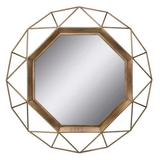 Stonebriar Decorative Antique Gold 28.3" Geometric Metal Wire Frame Hanging Wall Mirror with Mounting Brackets, Modern Decor for the Living Room, Bedroom, Bathroom, Hallway, and Entryway