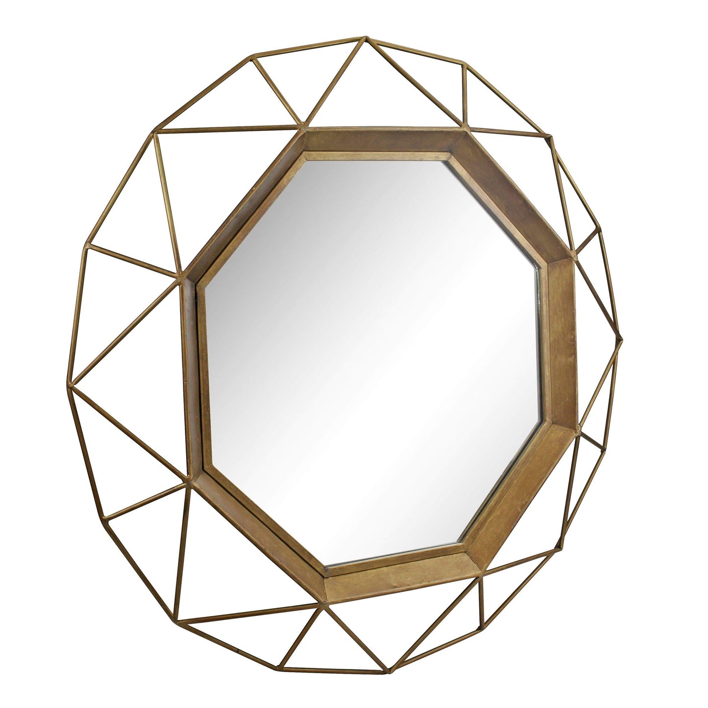 Stonebriar Decorative Antique Gold 28.3" Geometric Metal Wire Frame Hanging Wall Mirror with Mounting Brackets, Modern Decor for the Living Room, Bedroom, Bathroom, Hallway, and Entryway