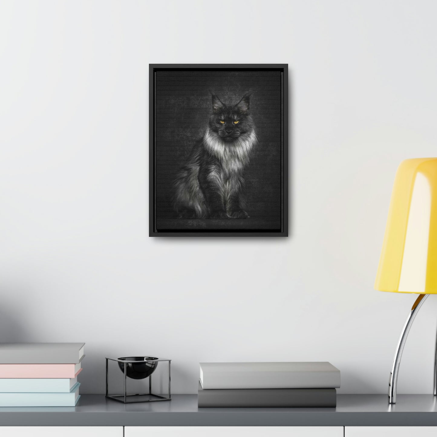 Beautiful long haired black and white Cat Gallery Canvas Wraps, Vertical Frame