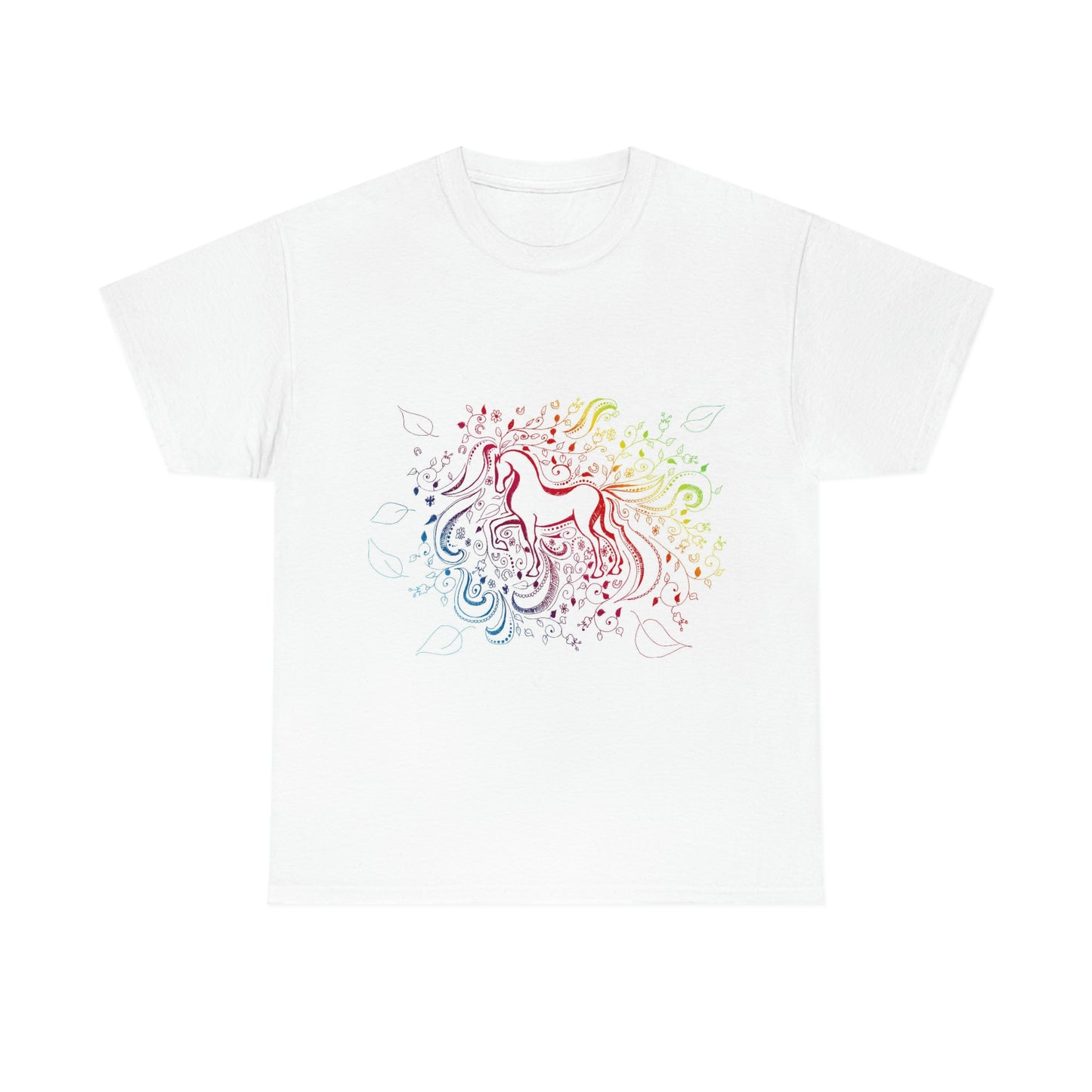 Unisex Heavy Cotton Tee With Colourful Horse Print