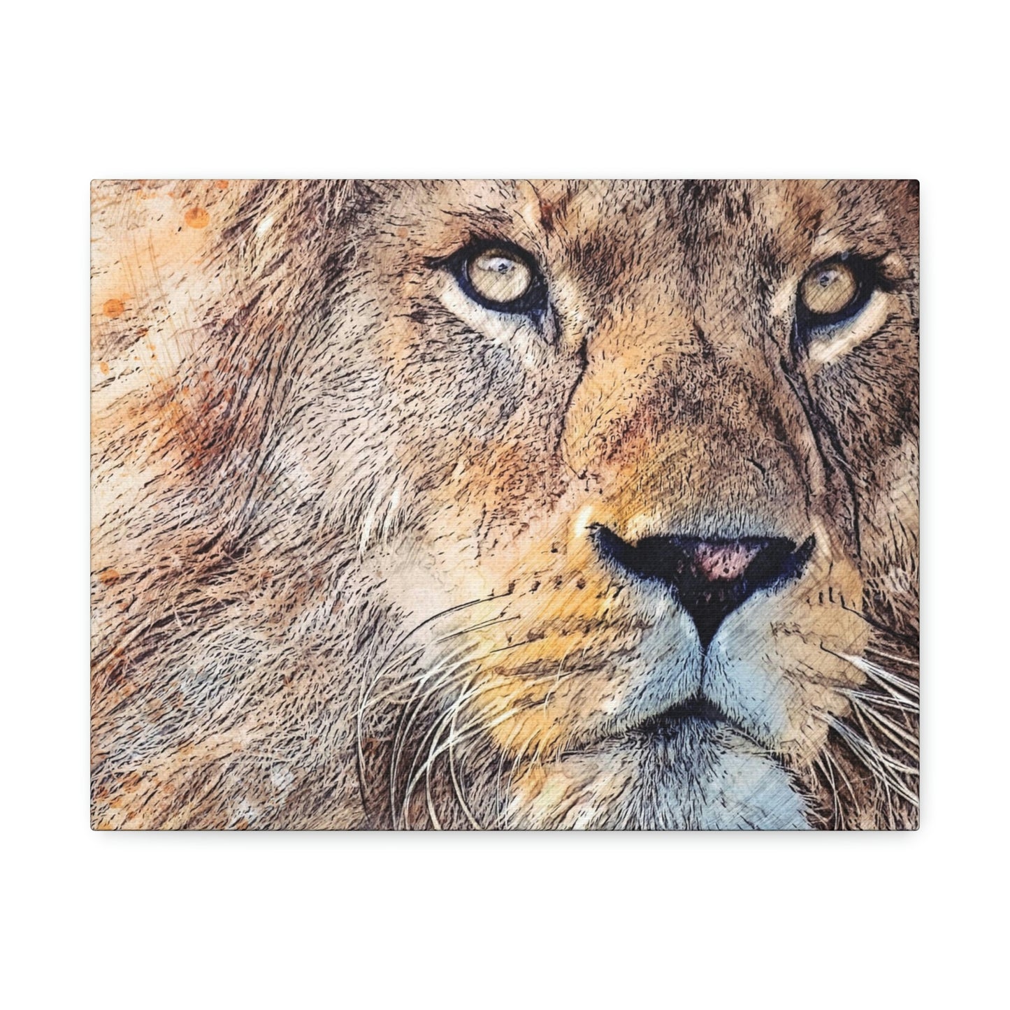 Majestic Lion Face Portrait Stretched Canvas Print Wallart