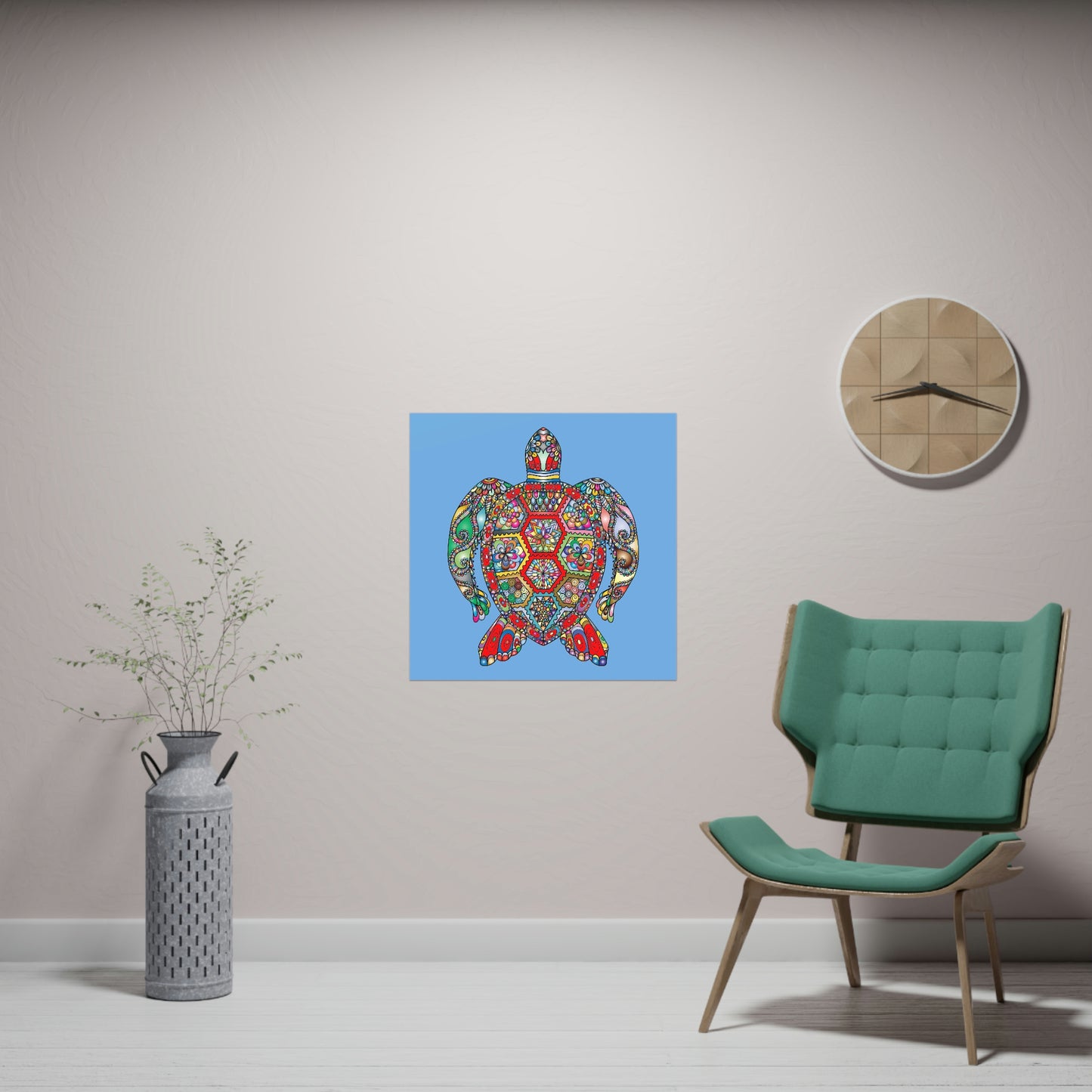 Matte Paper Poster Multicolor Mandala Turtle