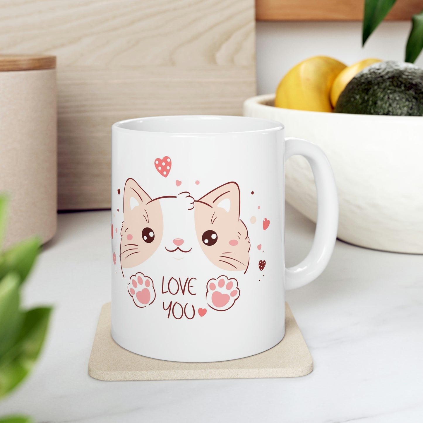 Ceramic Mug 11oz With A Cute Kitten Design - ILove You