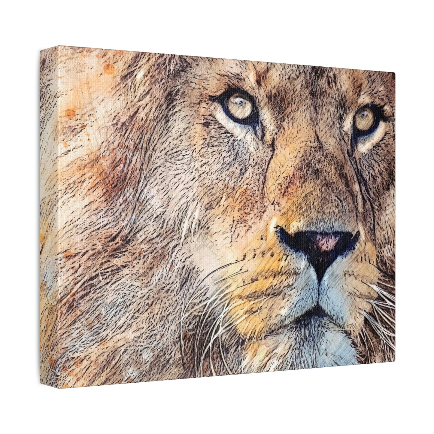 Majestic Lion Face Portrait Stretched Canvas Print Wallart