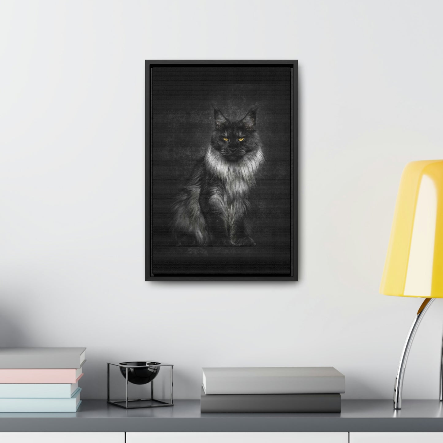 Beautiful long haired black and white Cat Gallery Canvas Wraps, Vertical Frame