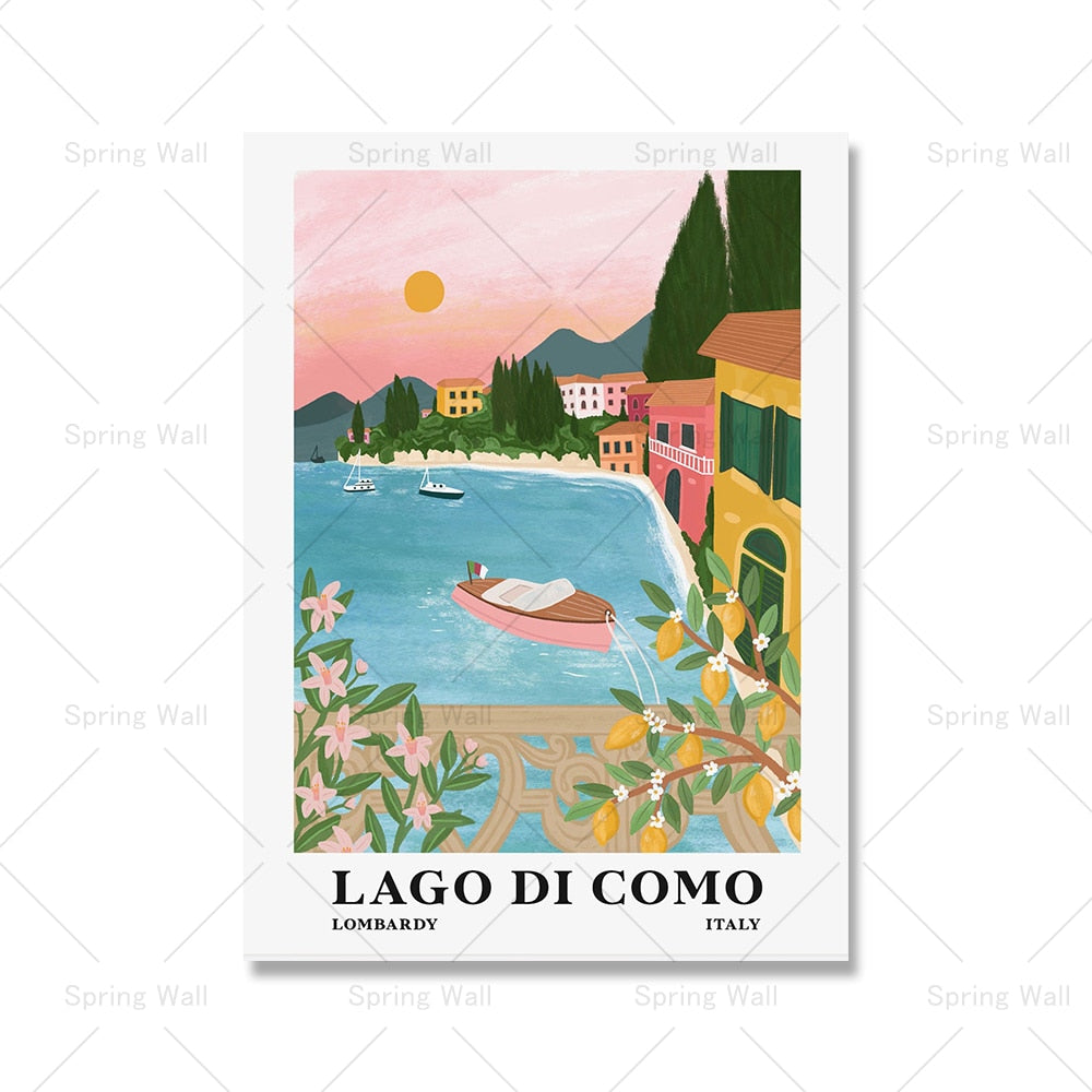 Italy Travel Posters Cinque Terre Lake Como Amalfi Coast Resort Prints Wall Art Canvas Painting Tourism City Picture Home Decor