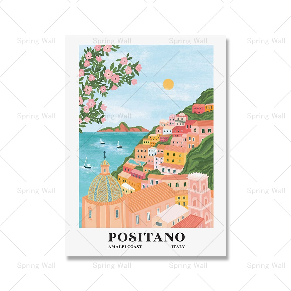 Italy Travel Posters Cinque Terre Lake Como Amalfi Coast Resort Prints Wall Art Canvas Painting Tourism City Picture Home Decor