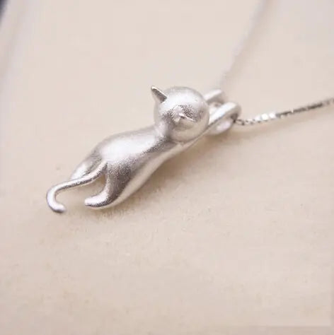 Cute Silver Cat Pendant Necklace Jewelry