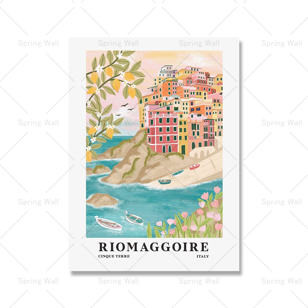 Italy Travel Posters Cinque Terre Lake Como Amalfi Coast Resort Prints Wall Art Canvas Painting Tourism City Picture Home Decor