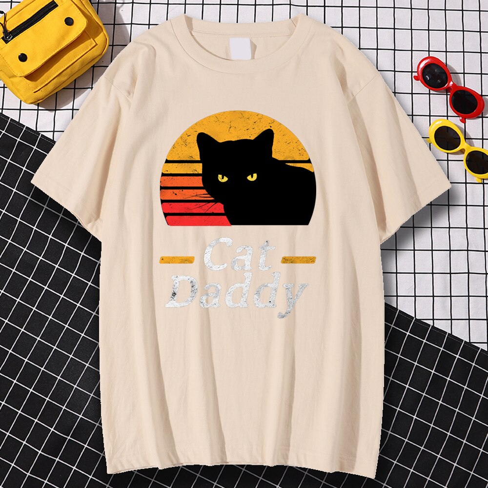 Black Cat Daddy Print Menswear Cartoon S-XXXL Tshirts Comfortable Summer Loose T Shirt Hip Hop Tee Clothes Crewneck T Shirts Men