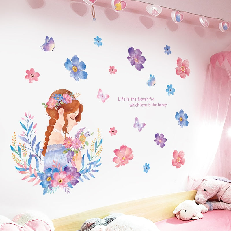 Cartoon Unicorn Princess Wall Stickers for Kids room Kindergarten Girls room Decor Eco-friendly Vinyl Wall Decals Art Home Decor