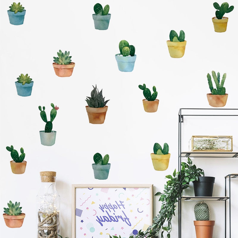 Cactus Potted Wall Wall Stickers for Bedroom Living room Wall Decor DIY PVC Wall Decals Office Decor Art Murals Home Decoration