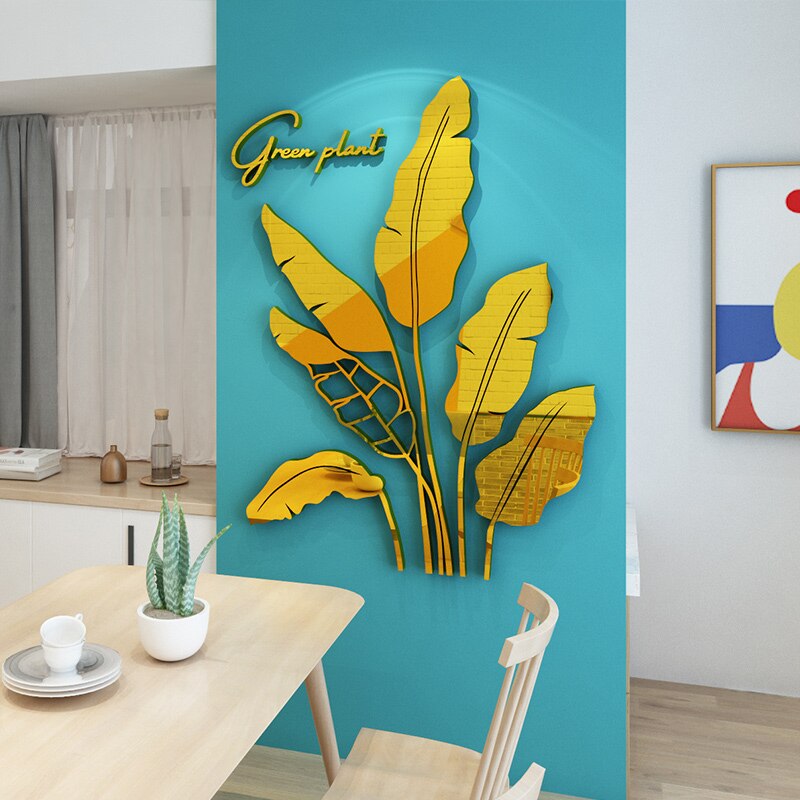 Reflective Elegance: Banana Tree Leaves Acrylic Mirror Wall Stickers - Fashionable 3D Mirror Leaves for Living Room and Home Decor