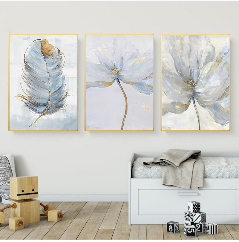 Scandinavian Flower Canvas Art Abstract Painting Print Feather Decoration Picture for Living Room Nordic Home Decor Wall Poster